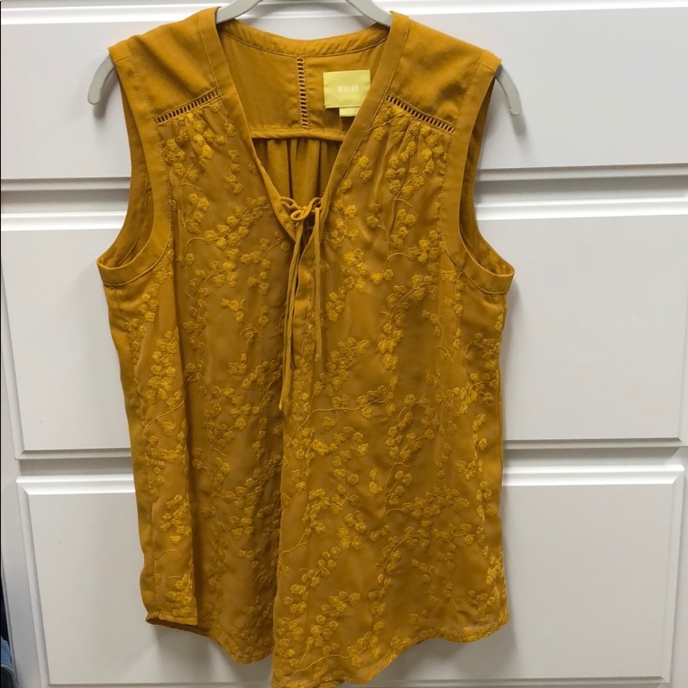 Maeve mustard embroidered sleeveless top